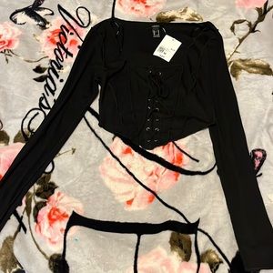 Forever 21 Black Lace Up Shirt size M